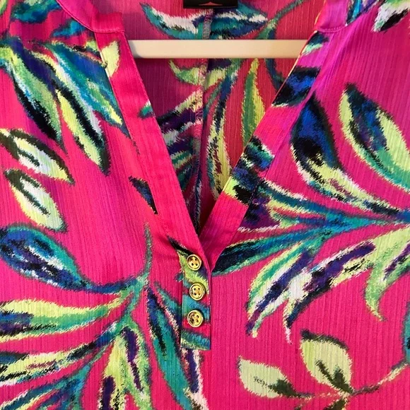Rafaella Vibrant Pink and Green Floral Blouse EUC - Picture 2 of 3